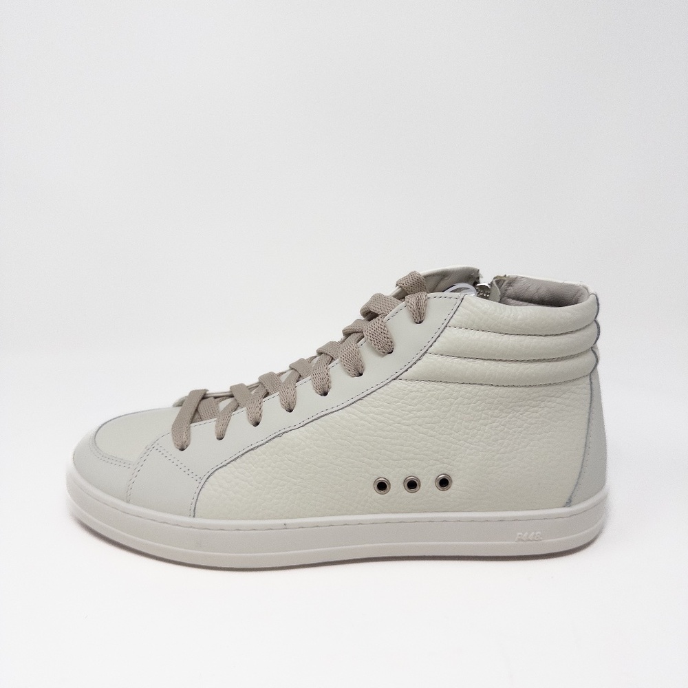 p448 Skate White High Tops Pink Laces Iridescent Detail on Tongue size 39